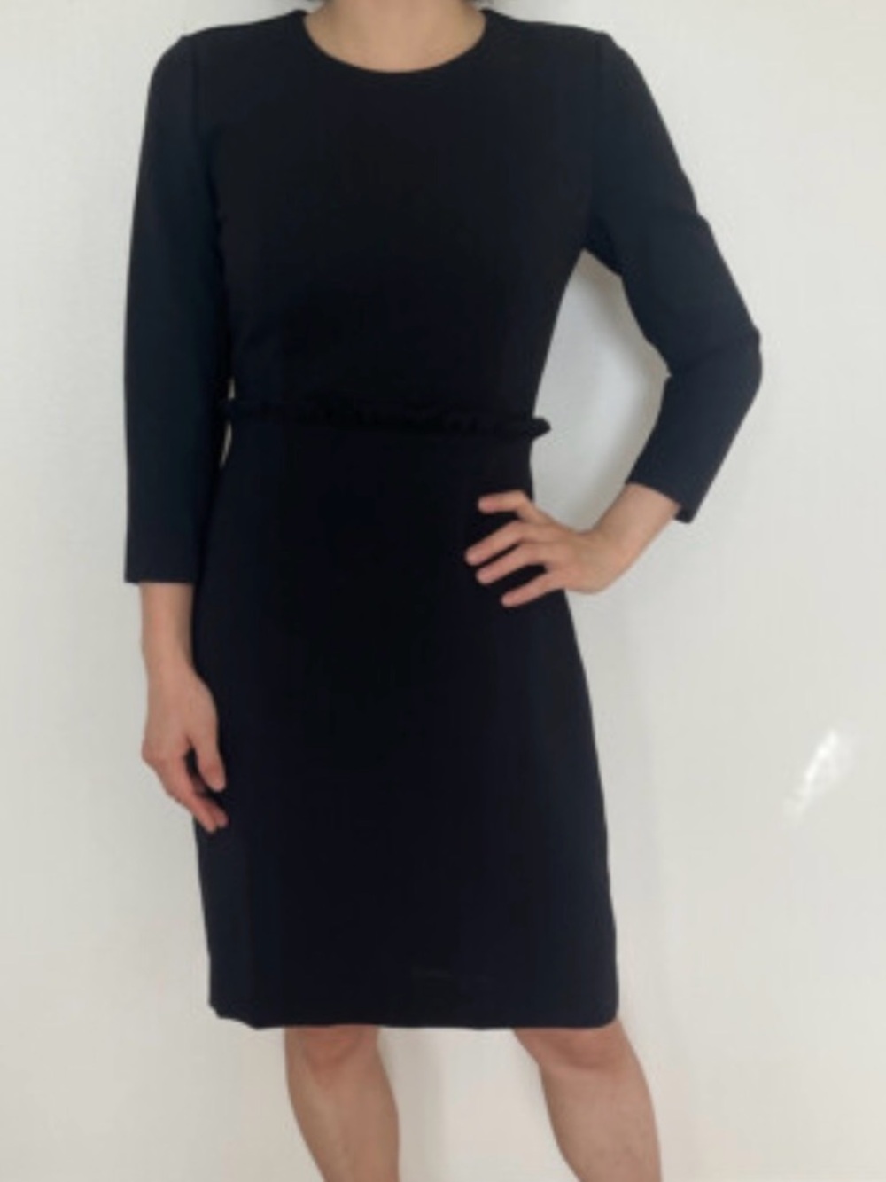 👠 J.Crew Classic Black Women’s Sheath Ponte Dress with Ruffle size 10
